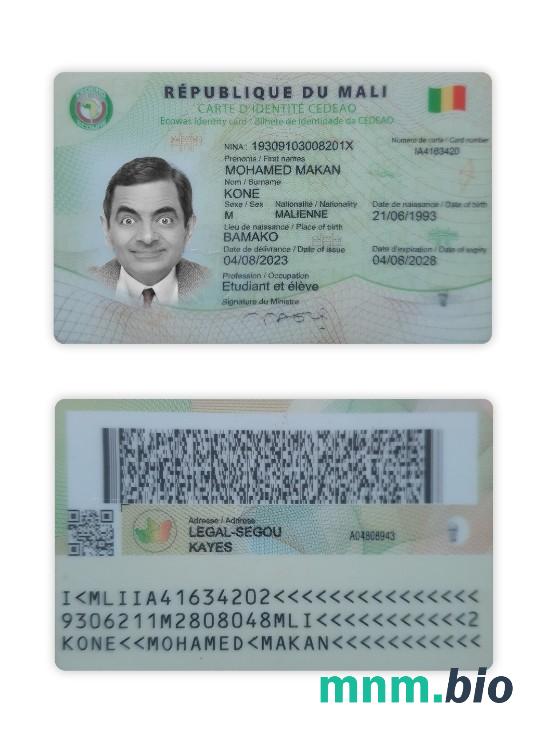 Przykład karty identyfikacyjnej Mali w formacie PSD, w pełni edytowalny